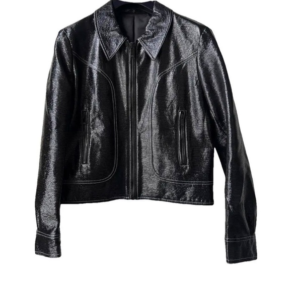 Jackets & Blazers - The Kooples Black Vinyl Cropped Jacket